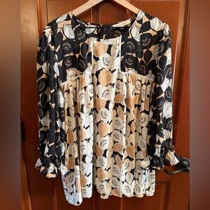 Rose & Olive Black and Tan Floral Blouse